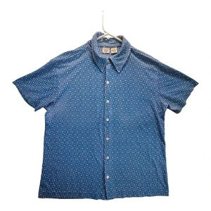 Vintage Gap Button Up Shirt Mens Smals Blue Nylon Geometric Print Made USA Retro